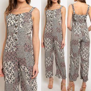 NEW Mix Floral Patch Print Button Front Jumpsuits